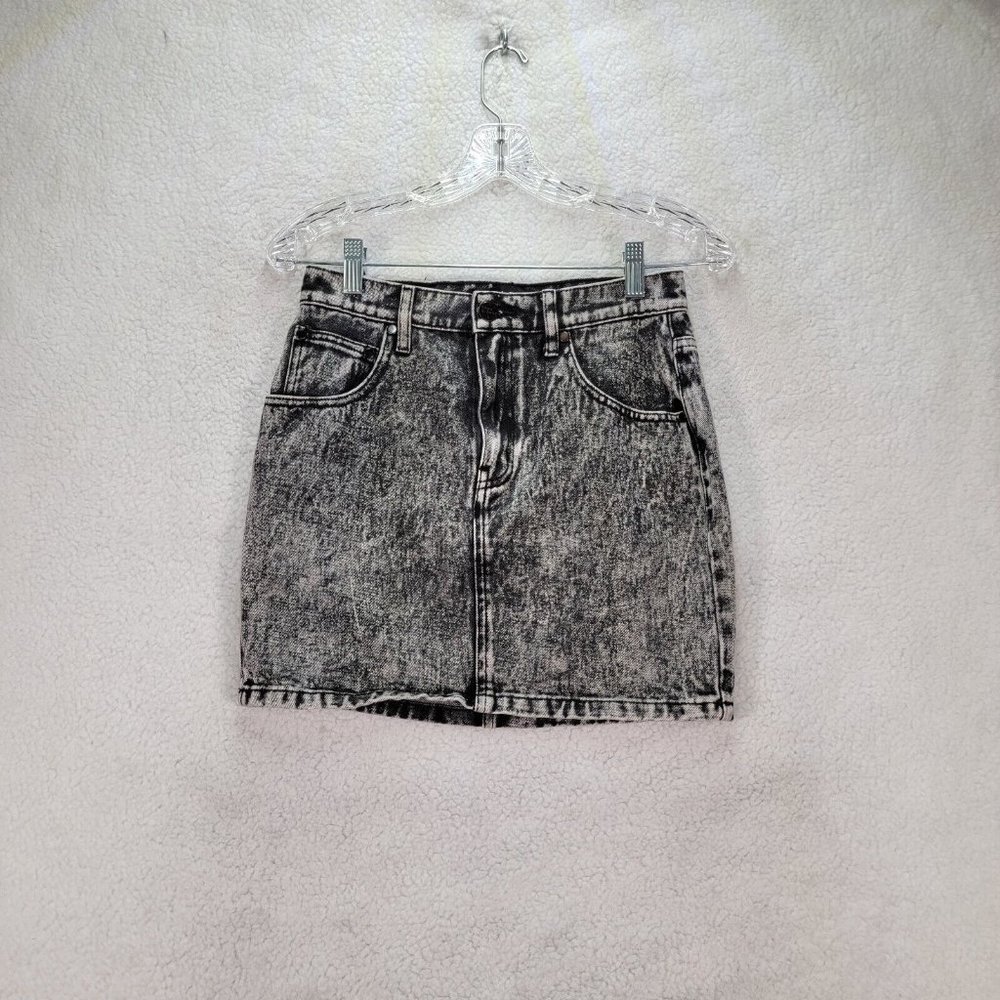 Neon Blonde Charcoal Cotton Denim Meet My Mum Acid Wash Jean Mini Skirt - Picture 2 of 12